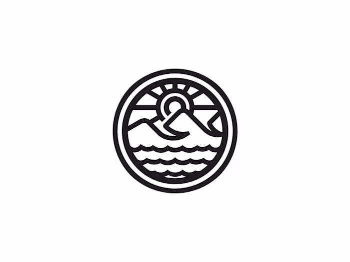 minimalist sea sun mountain logo For sale Exclusive logo des...
