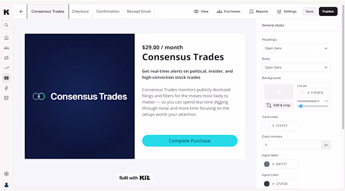 Convertkit - Consensus Trades Landing Page Design & Development