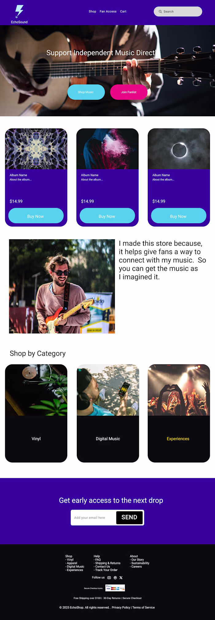 e-commerce experience for Independent Music Artists
