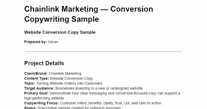 Website Conversion Copy for Chainlink Marketing