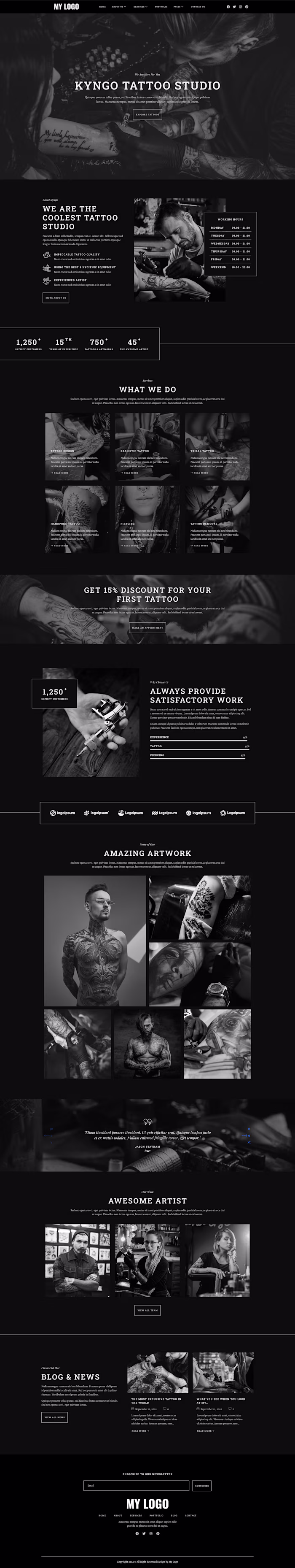 Bold Website UI Design for Tattoo & Piercing Studios