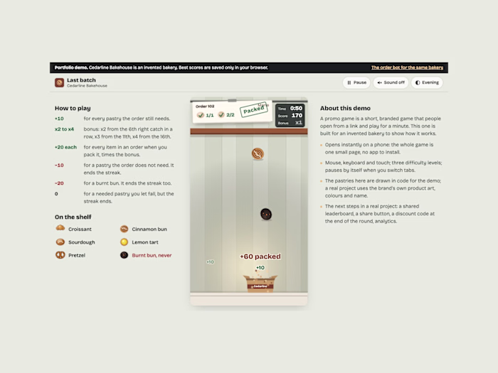 A one-minute promo game for a bakery brand
