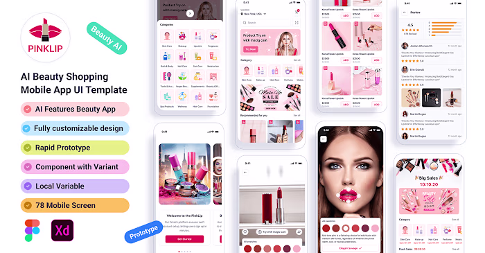 Pinklip - AI Beauty Shopping App Figma Template