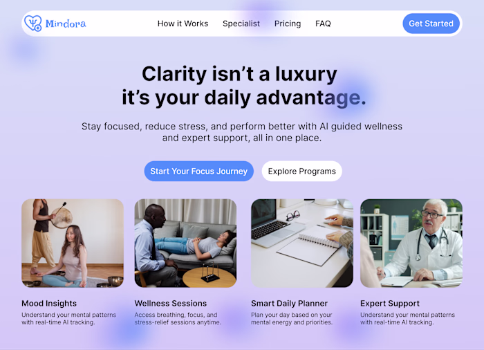 Designed an AI-Powered Wellness SaaS Landing Page (Mindora)