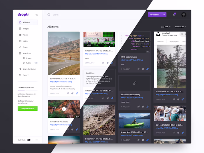Droplr Dashboard Redesign
