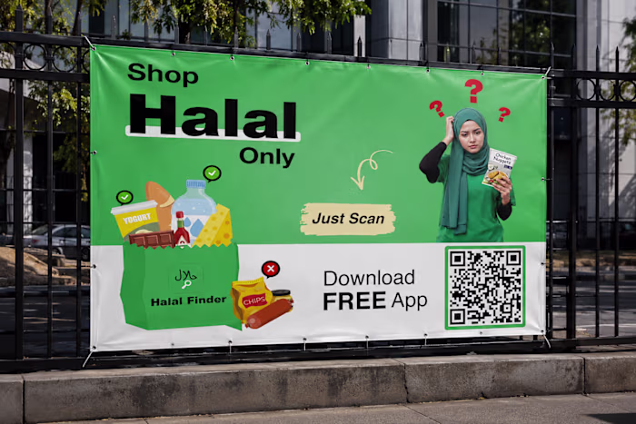 This is the Fence Banner I design for the Halal Finder App.