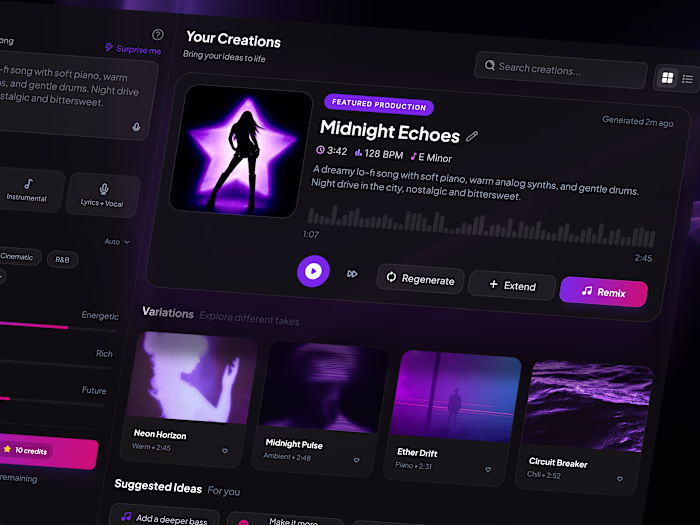 SonicAI AI Music Generator Dashboard Design