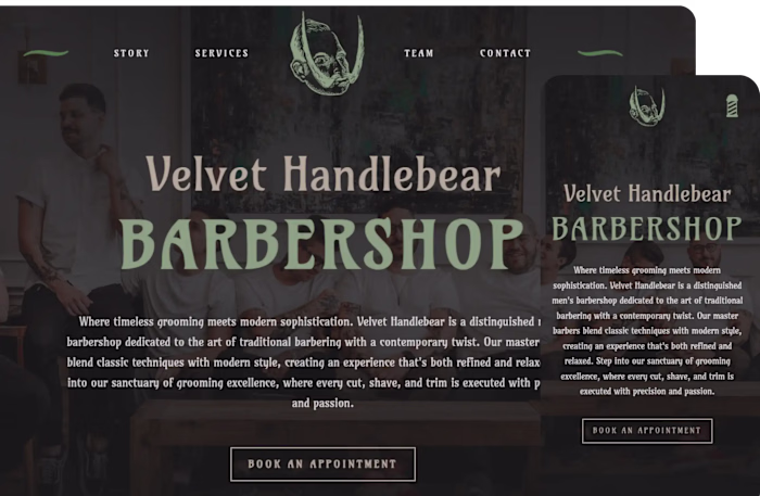 Velvet Handlebear | Premium Barbershop Website