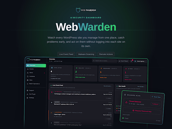 WebWarden | WordPress Security Monitoring and Malware Removal