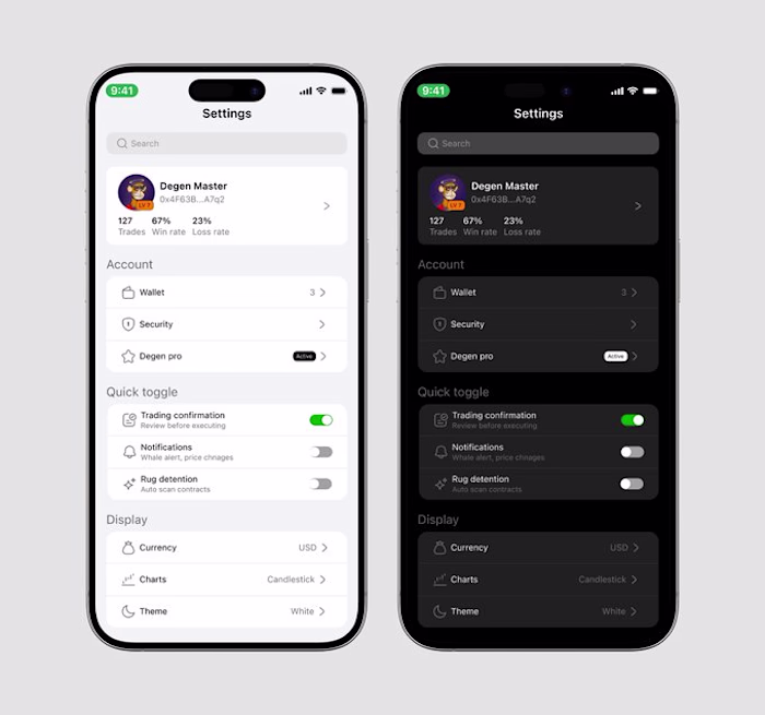 Today I ran a full monochrome pass on a crypto settings inte...
