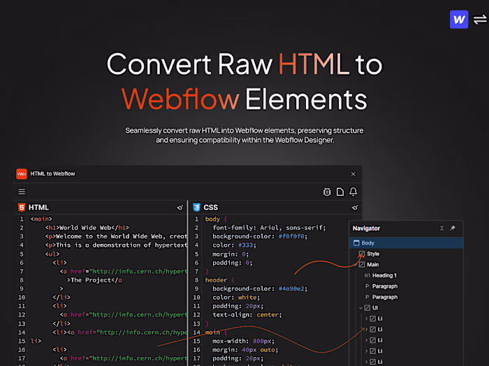 HTMLtoflow | HTML and CSS to Webflow Converter