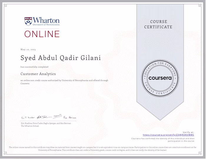 I completed the Customer Analytics