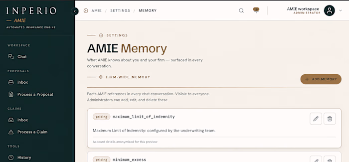AMIE | Production AI Underwriting for Inperio