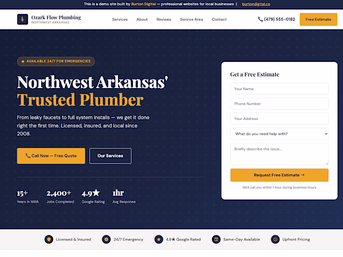 Ozark Flow Plumbing — Local Service Website Demo