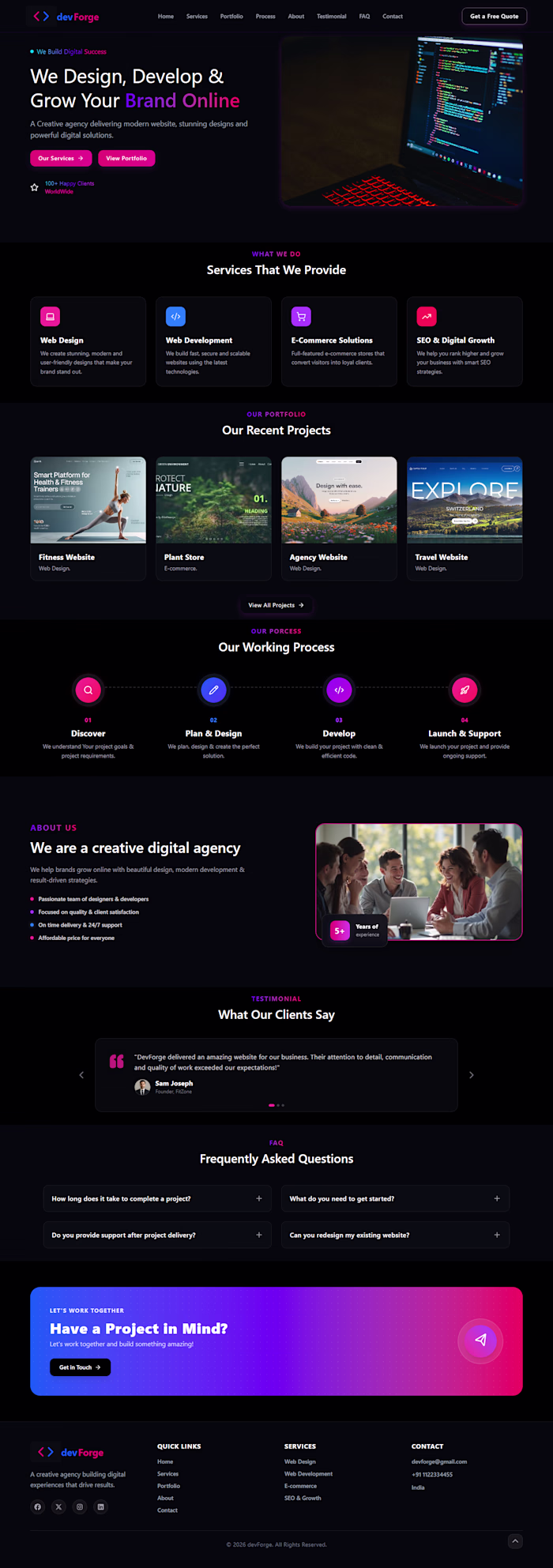 DevForge – High-Converting Creative Agency & SaaS Landing Page