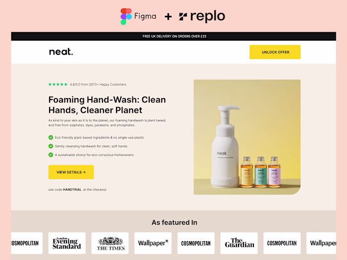Neat. - hand wash landing page Build in Replo