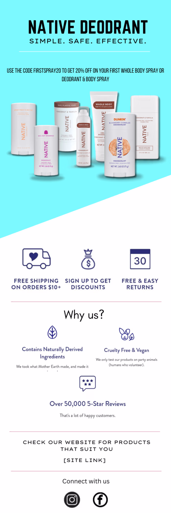 Promotional sales email for Native Deodrant 