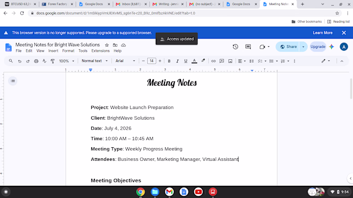 Meeting Agenda: Prepared clear, well-structured