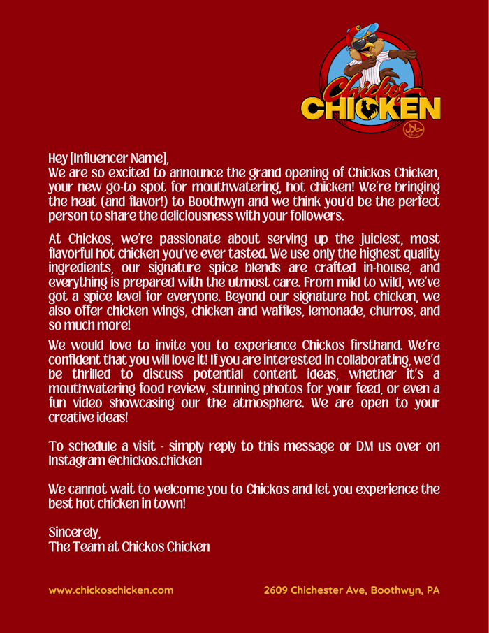 Email Marketing Campaign for Grand Opening of Chicko’s Chicken