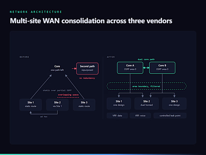 Multi-site WAN consolidation across three vendors