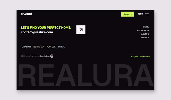 Footer design for Realura. Love the big typography footers. ...