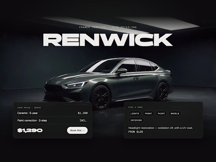 Renwick — Auto Detailing Framer Template