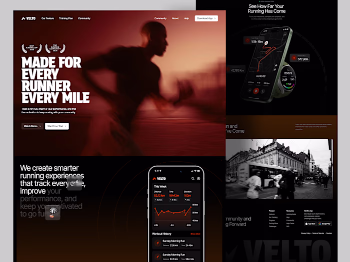Velto Running App Website Design
