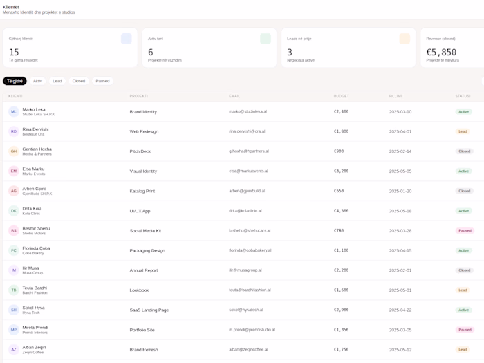 Studio CRM — Client Intake Manager