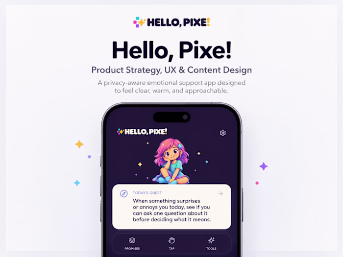 Hello, Pixe! | Product Strategy, UX & Content Design