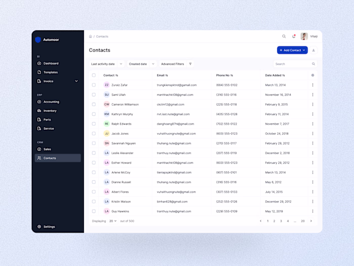Contacts CRM Web SAAS UI Design