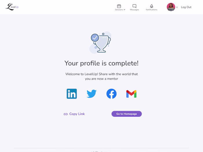 LevelUp - account onboarding flow for a mentorship matching site