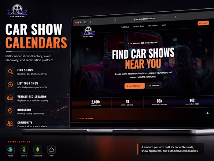 Car Show Calendars — Event Platform & Ecommerce Development