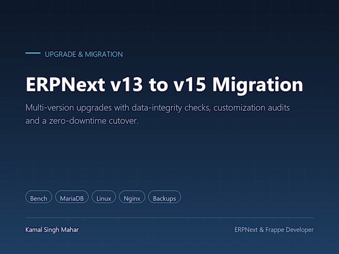 ERPNext v13 to v15 Migration, Zero Downtime