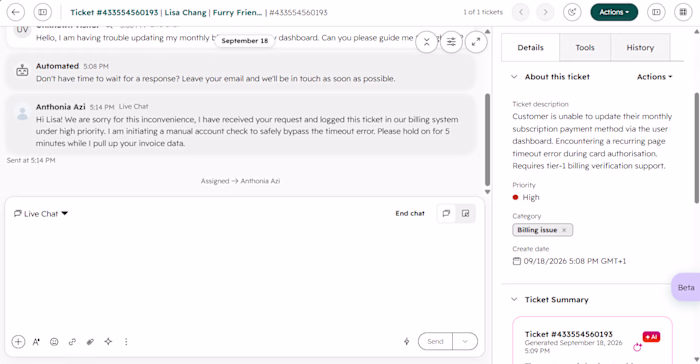 HubSpot Help Desk Configuration and Conversational Support.