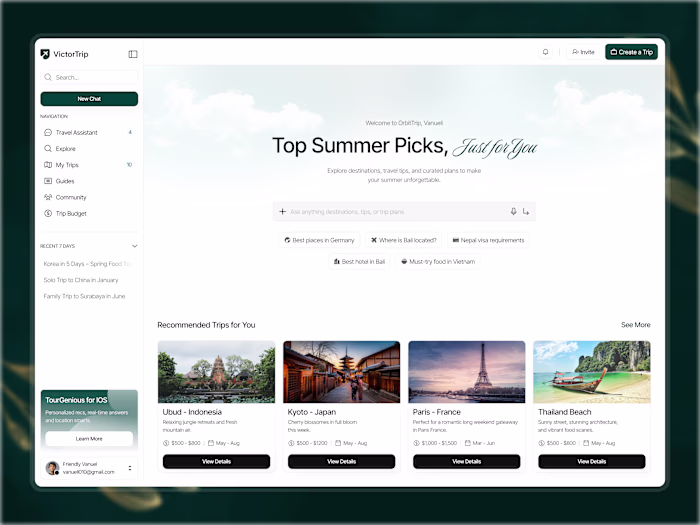 UI Design for VictorTrip Travel Planning Platform