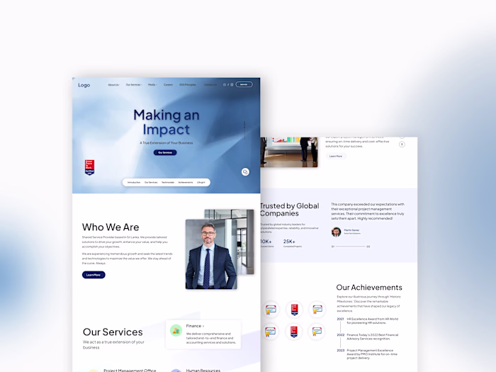 Corporate website for a shared services provider