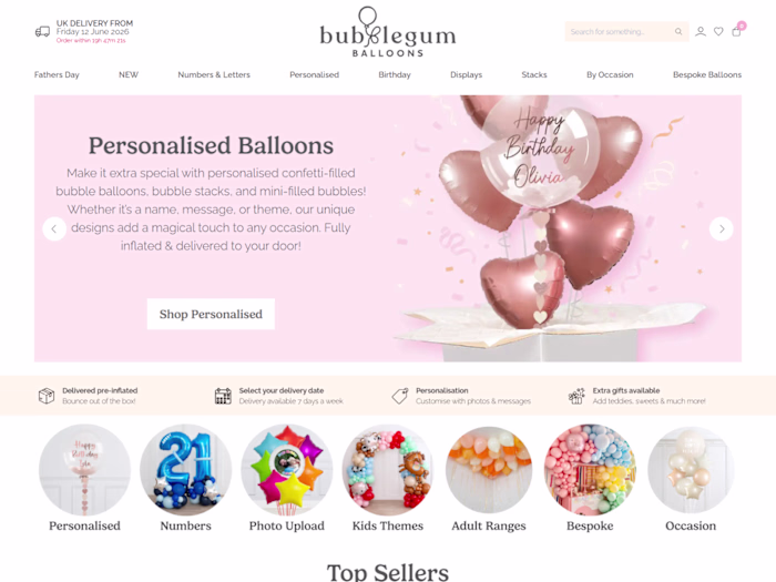 A website design for a ballon decor business