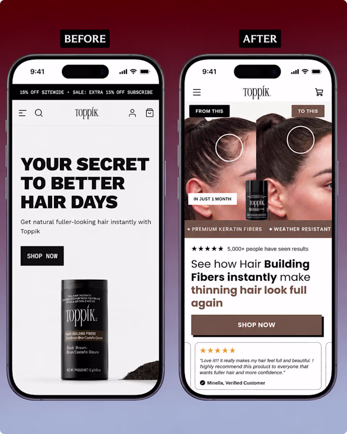 Before and after design for TOPPIK