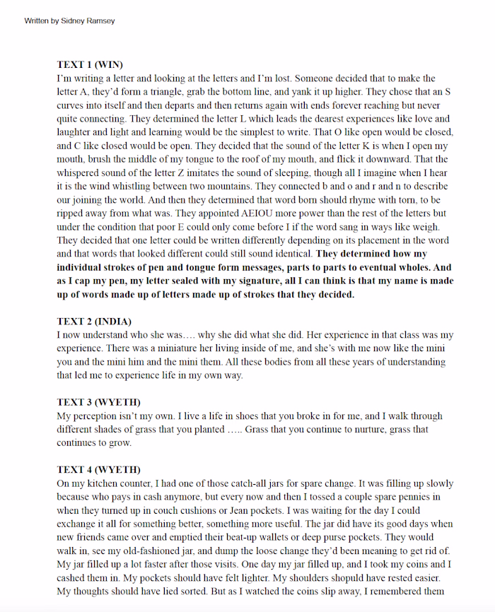 Script for Dance Work