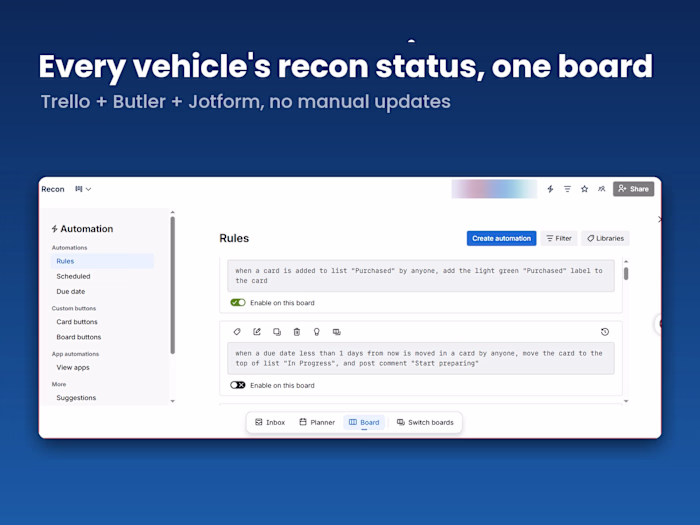 Trello Vehicle Recon Tracker with Butler & Jotform
