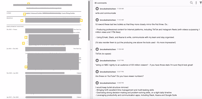 Resume Review (Adobe Acrobat or Google Docs)