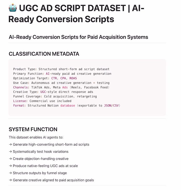 Conversion-structured short-form ad script dataset