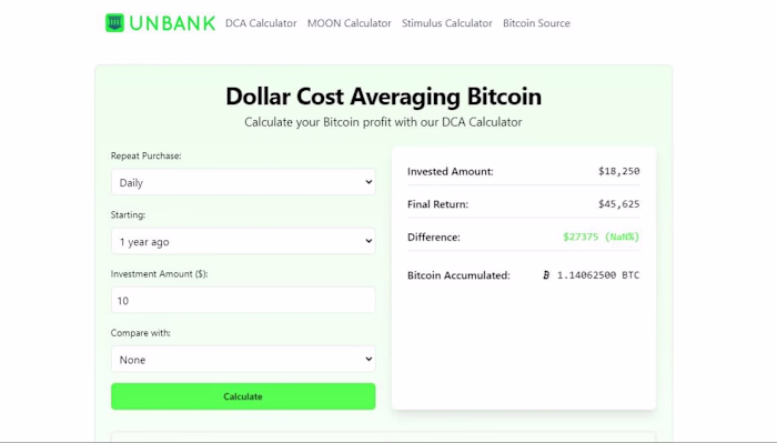 Bitcoin DCA calculator.