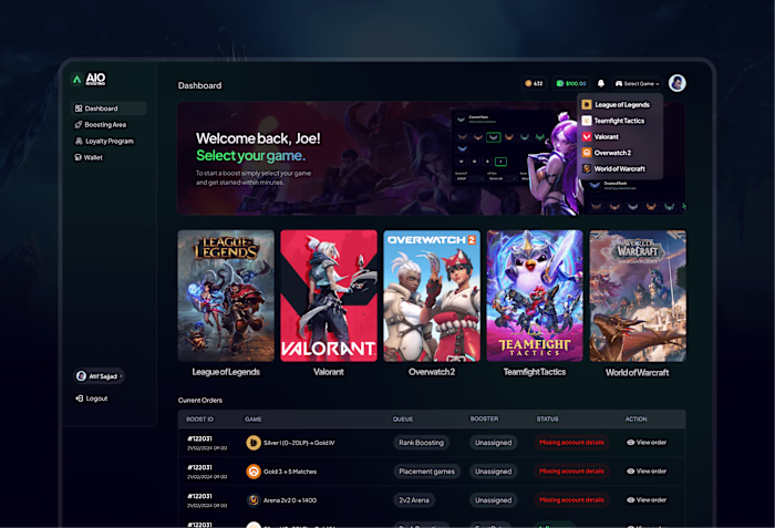 Dashboard Design For A Gaming Platform