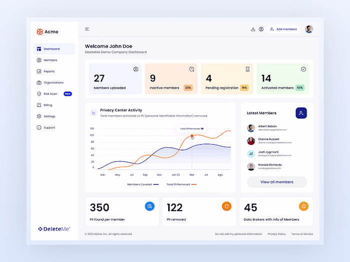 Innovative B2B Dashboard Concept for Privacy Protection Serv...