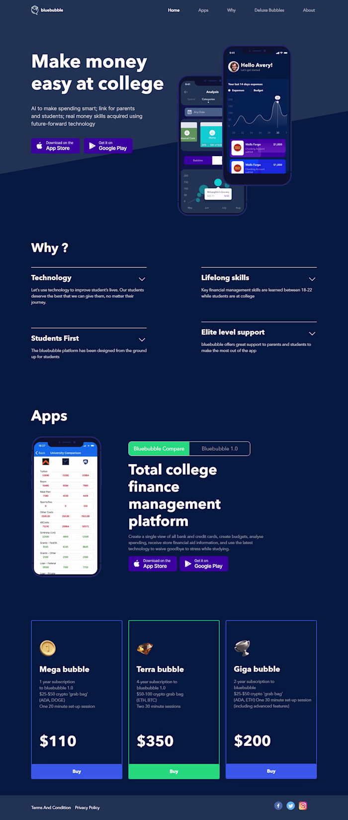 Blue bubble Landing Page