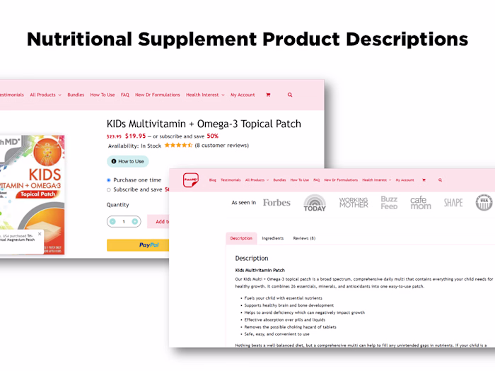 Nutrition Content Writing - Blog Articles & Product Descriptions