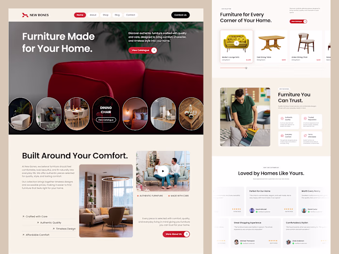 New Bones, Furniture E-commerce Landing Page, UI/UX Case Study