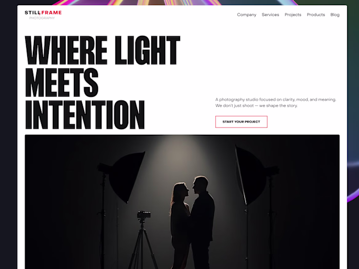 Minimalist Website Design for Stillframe Photography Studio