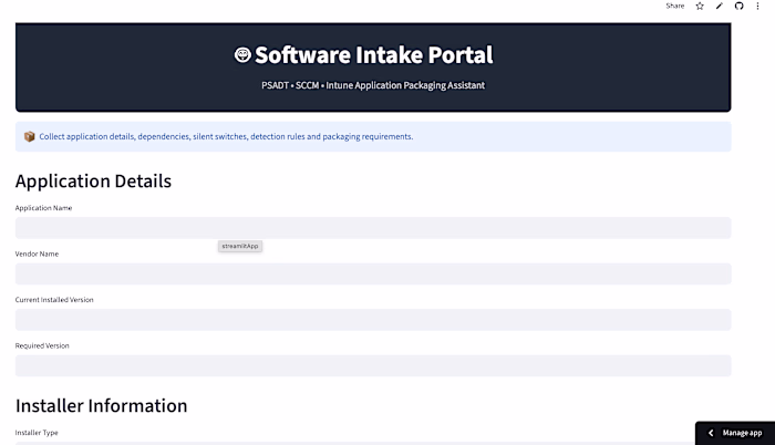 Built a Streamlit-based Software Intake